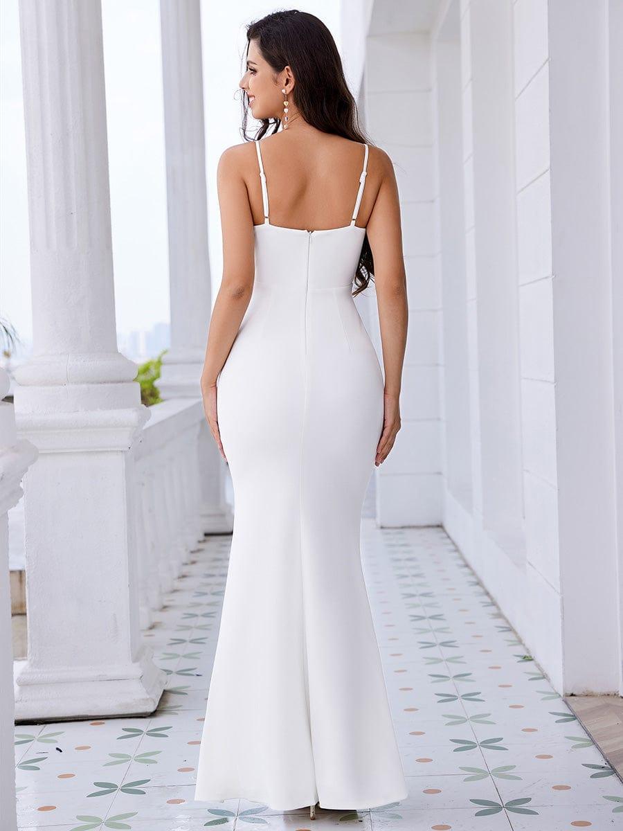 Elegant Spaghetti Strap Beaded Bodycon Evening Dress #color_White