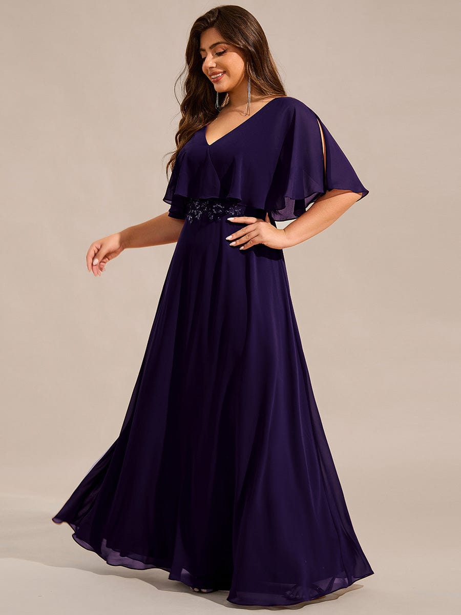 Elegant Plus Size Bat-Wing Sleeves Chiffon Maxi Evening Dress #color_Dark Purple