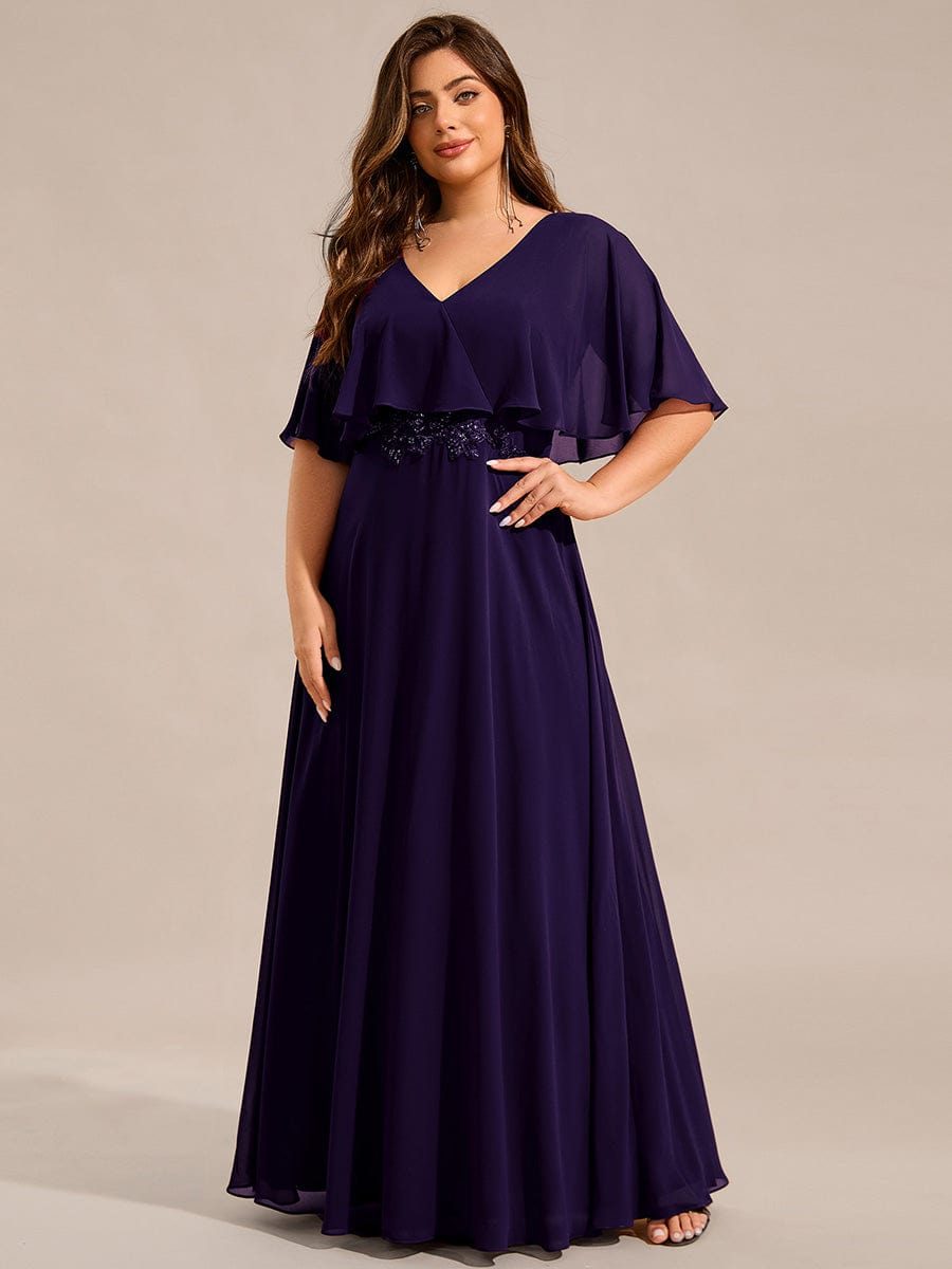Elegant Plus Size Bat-Wing Sleeves Chiffon Maxi Evening Dress #color_Dark Purple