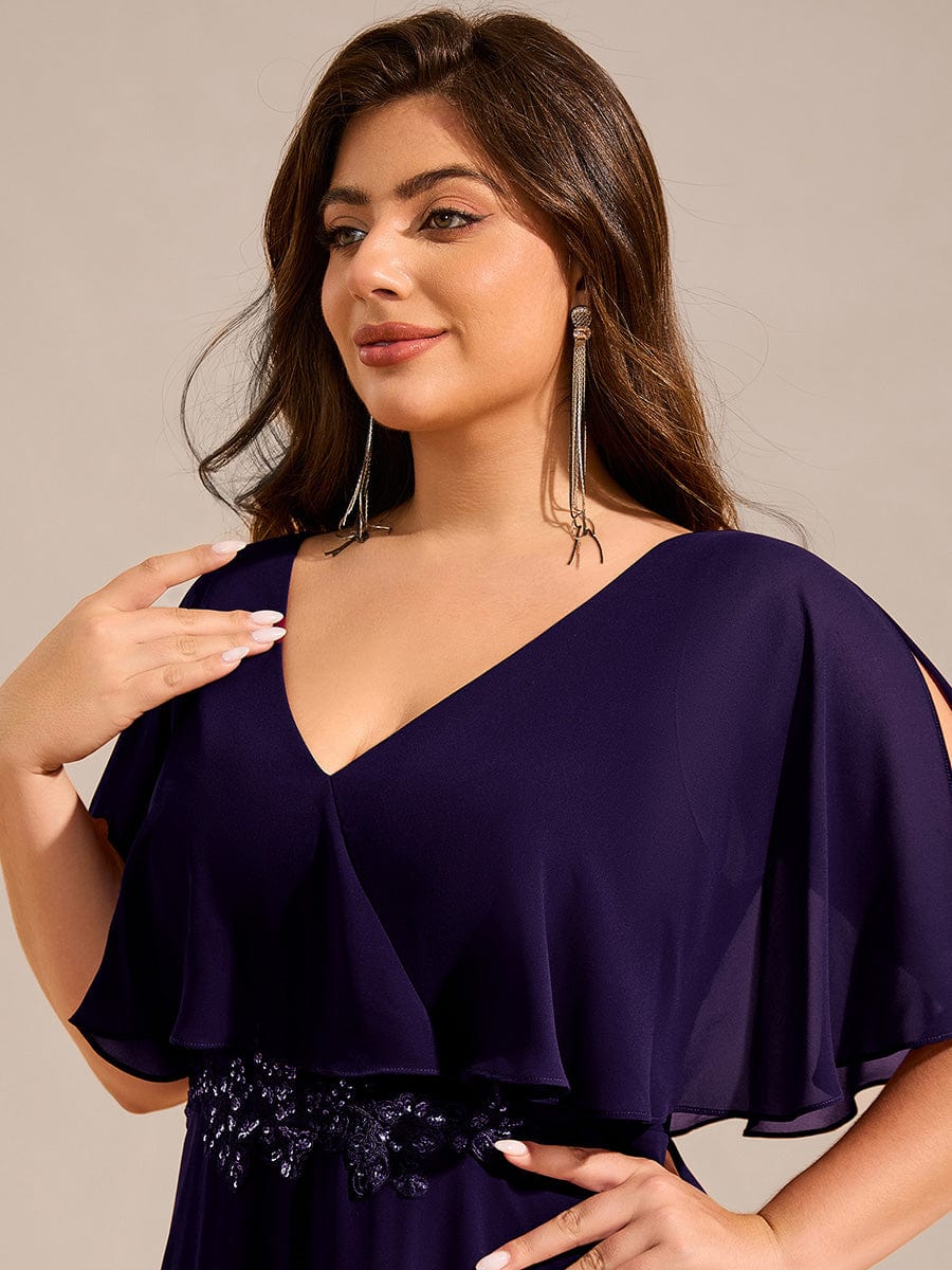 Elegant Plus Size Bat-Wing Sleeves Chiffon Maxi Evening Dress #color_Dark Purple