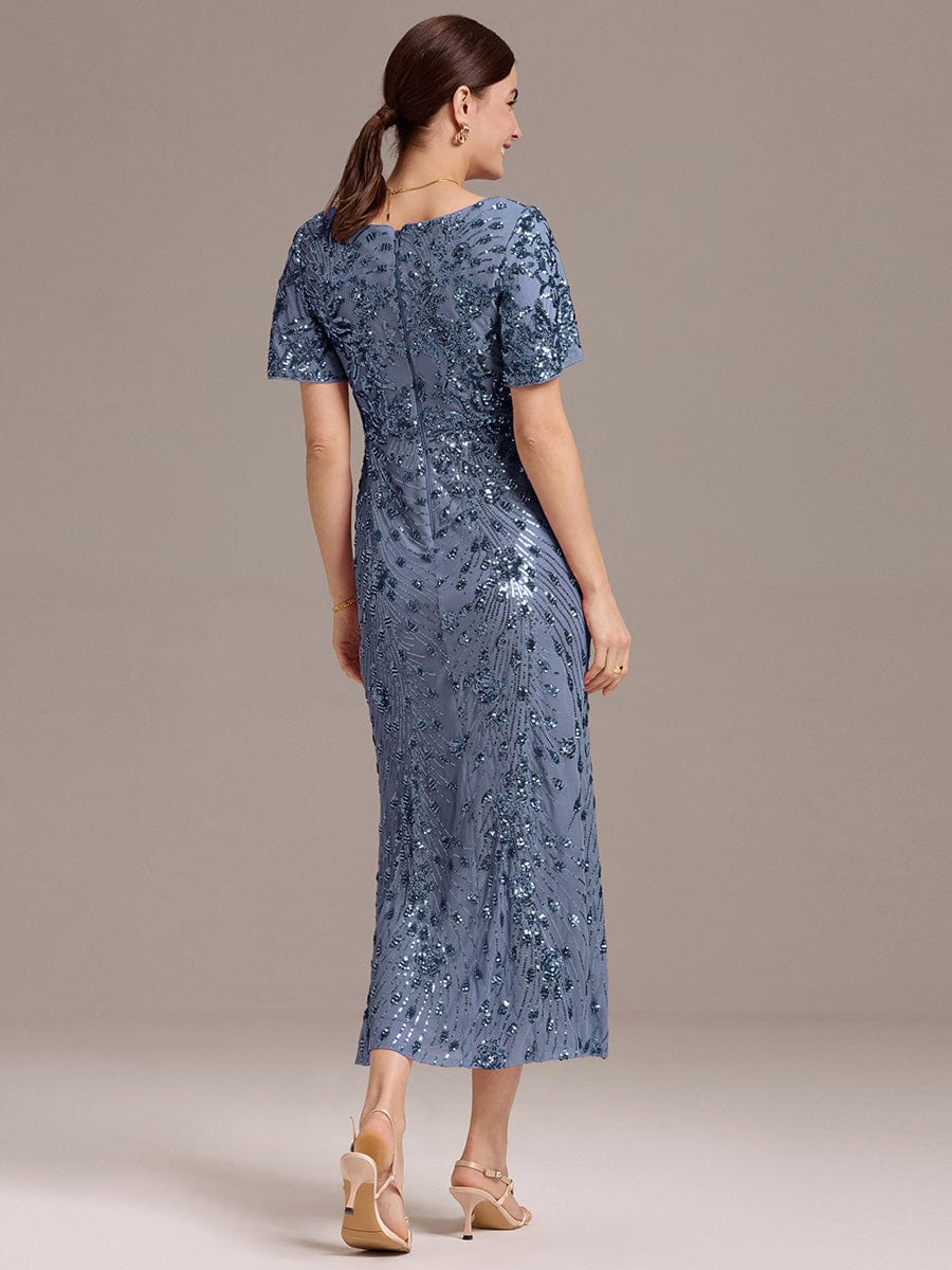 Sequin Ruffle Sleeve Evening Dress #color_Dusty Blue