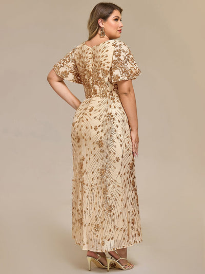 Sequin Ruffle Sleeve Evening Dress #color_Gold