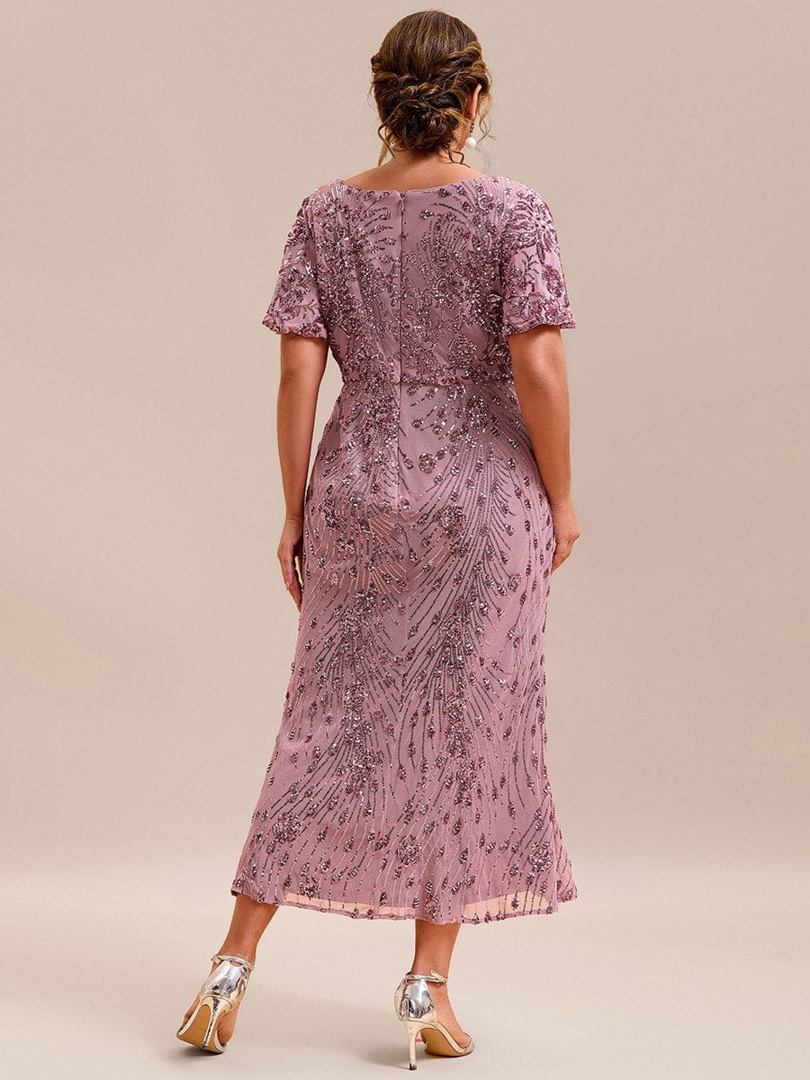 Sequin Ruffle Sleeve Evening Dress #color_Purple Orchid
