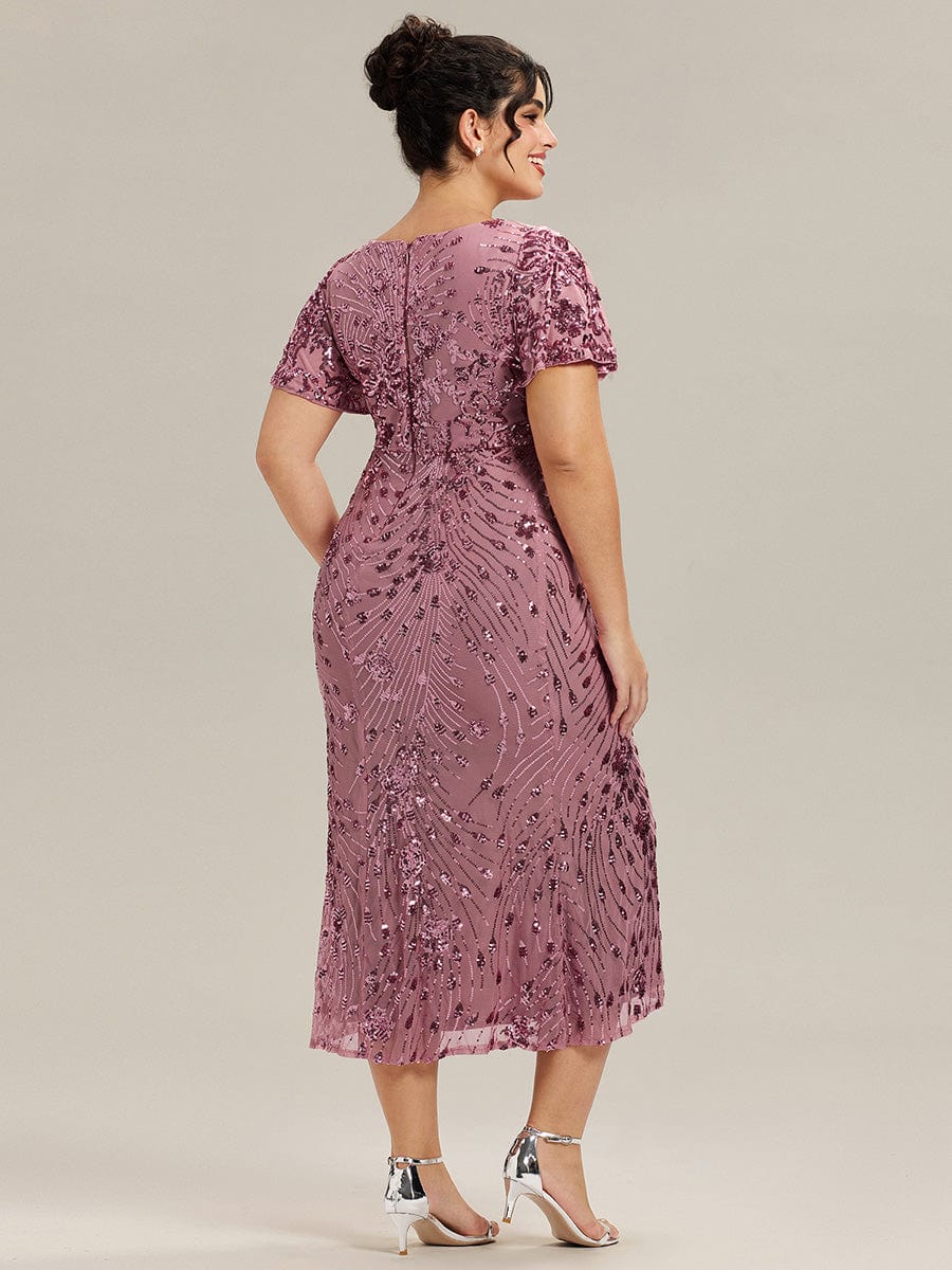Sequin Ruffle Sleeve Evening Dress #color_Purple Orchid