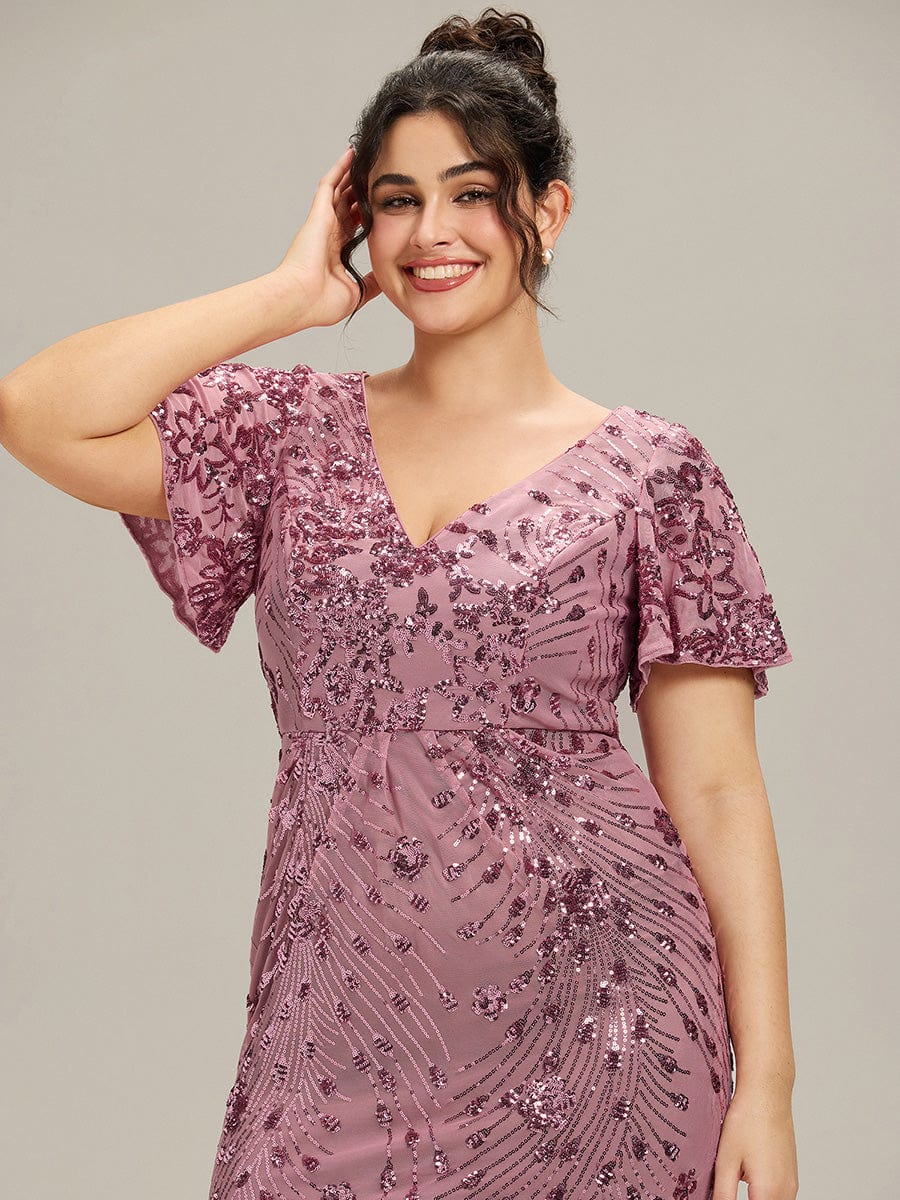 Sequin Ruffle Sleeve Evening Dress #color_Purple Orchid