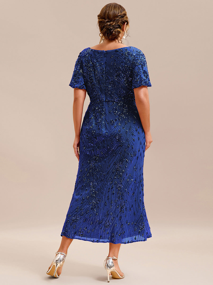 Sequin Ruffle Sleeve Evening Dress #color_Sapphire Blue