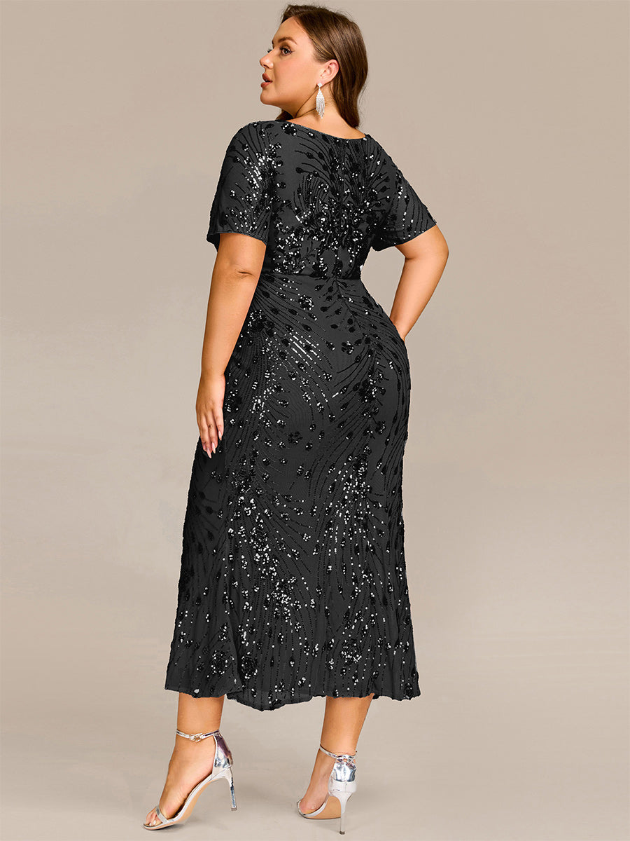 Sequin Mermaid Round Neck Evening Dress #color_Purple Orchid