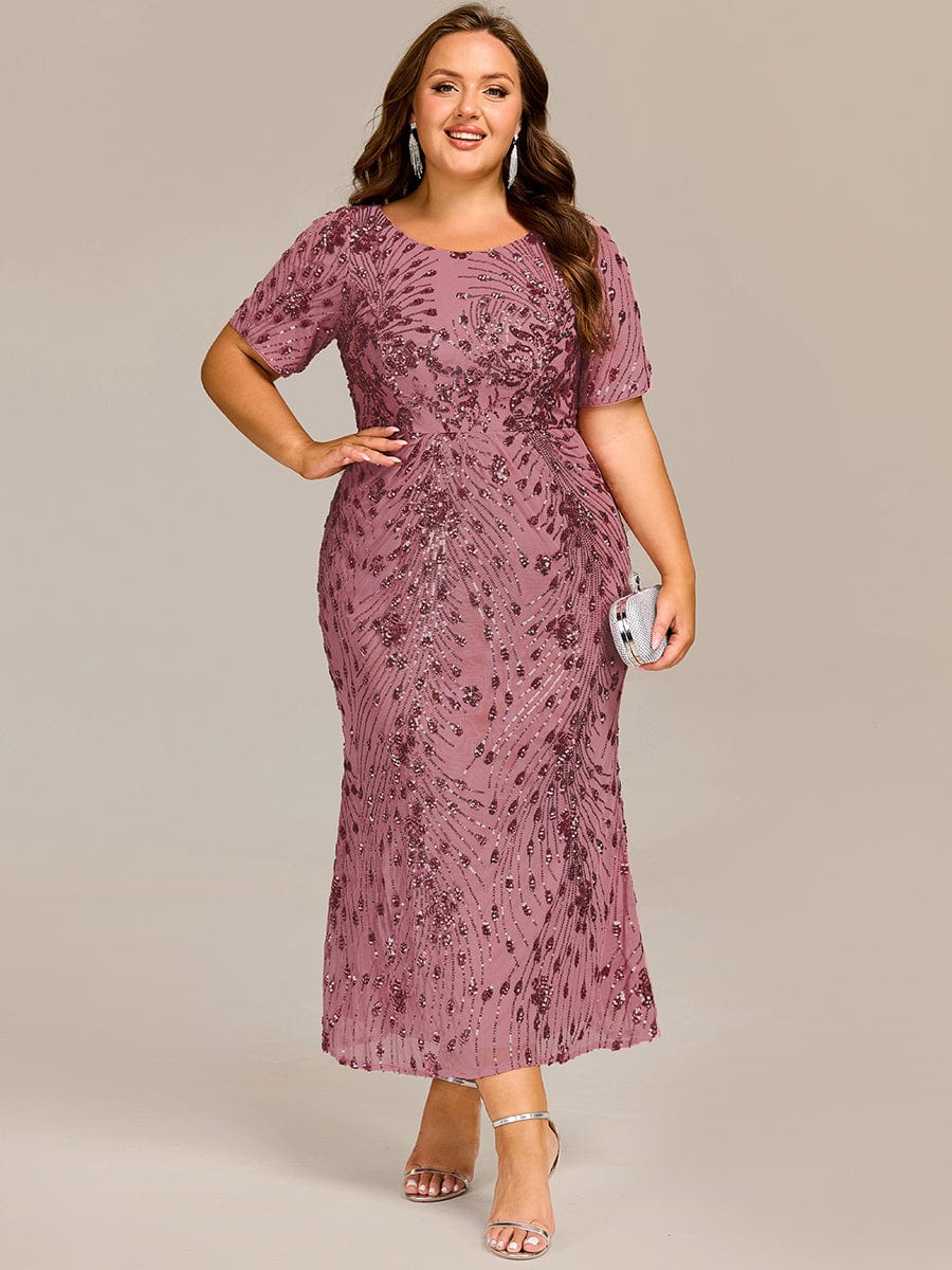 Plus Size Pleated Sequin Evening Dress #color_Purple Orchid