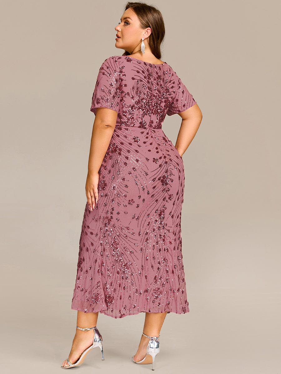 Plus Size Pleated Sequin Evening Dress #color_Purple Orchid