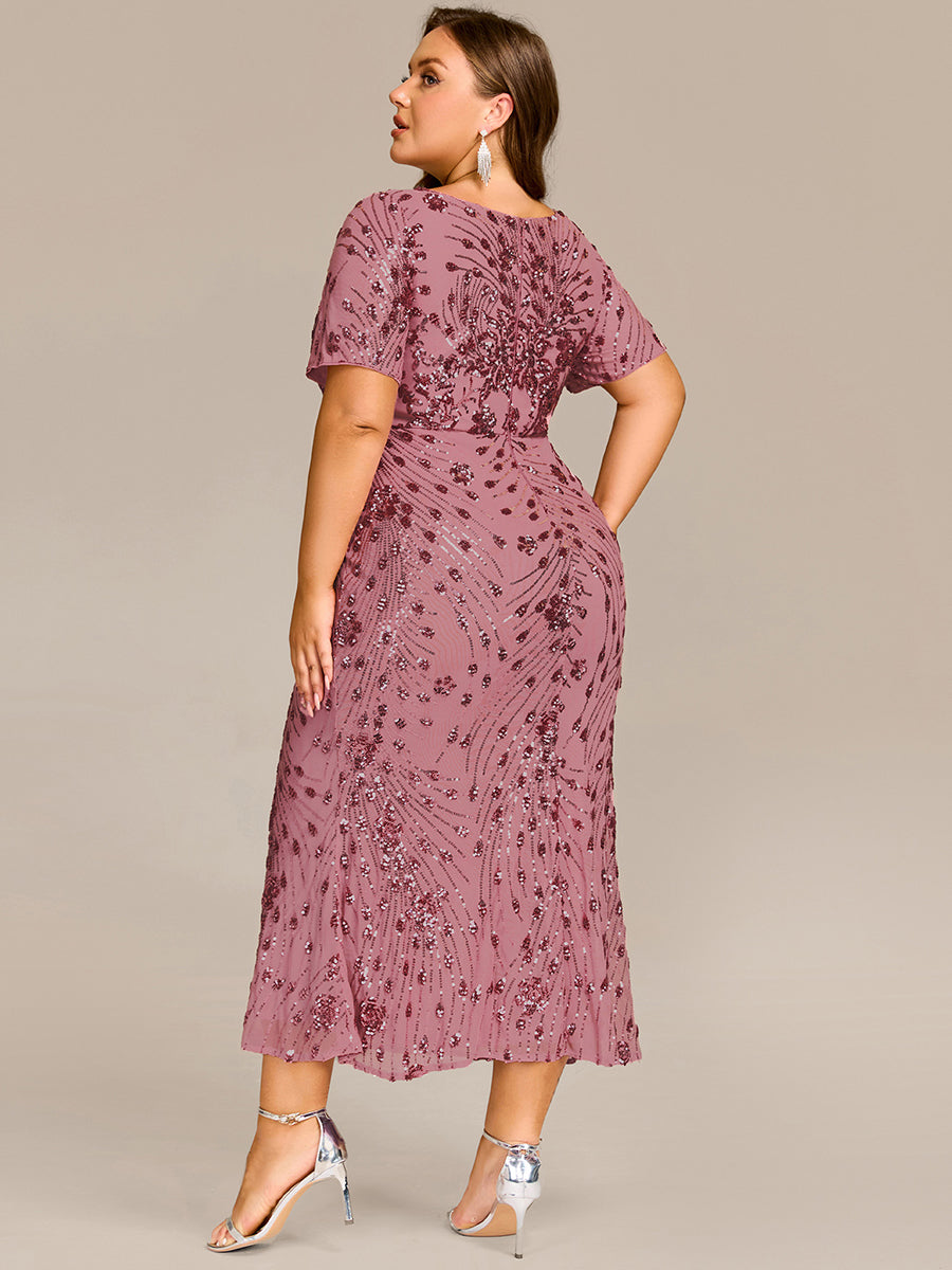 Sequin Mermaid Round Neck Evening Dress #color_Purple Orchid