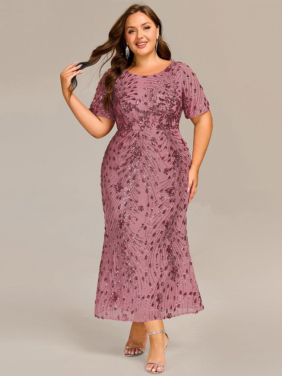 Plus Size Pleated Sequin Evening Dress #color_Purple Orchid