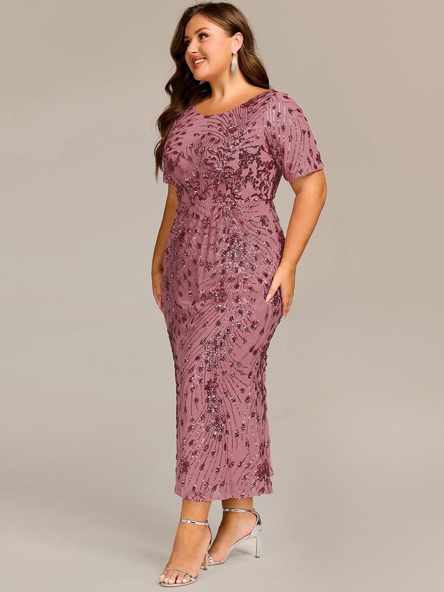 Plus Size Pleated Sequin Evening Dress #color_Purple Orchid