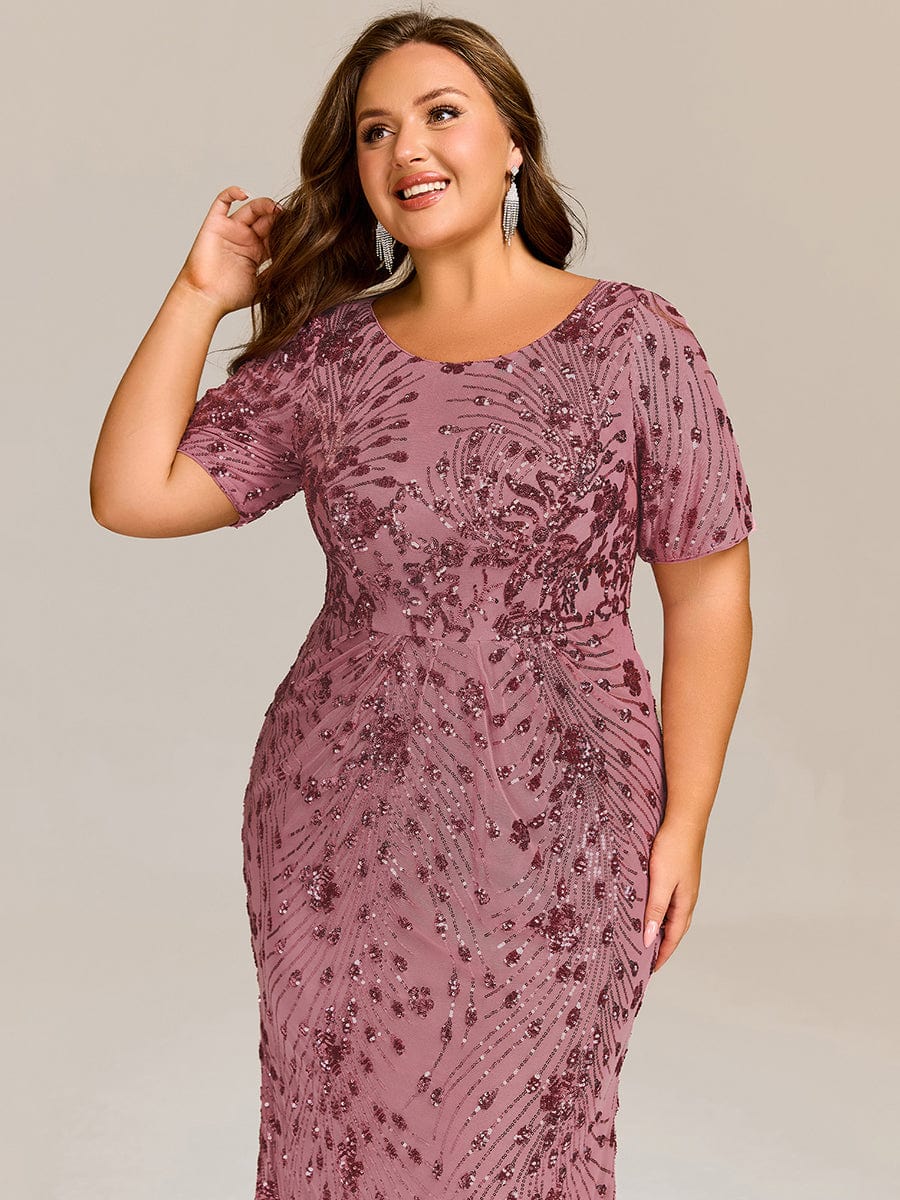 Plus Size Pleated Sequin Evening Dress #color_Purple Orchid
