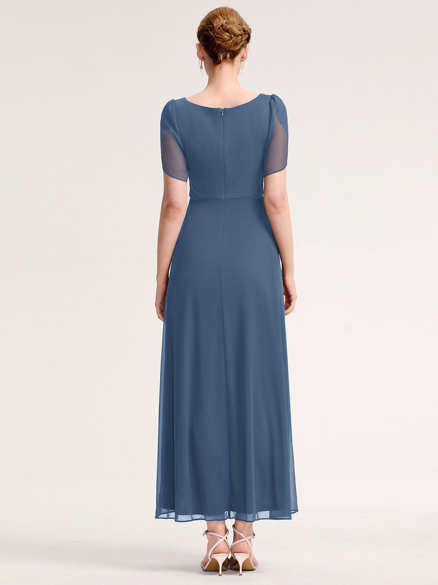 Rhinestone Embellished Chiffon Ruffle Sleeve Evening Dress #color_Dusty Blue