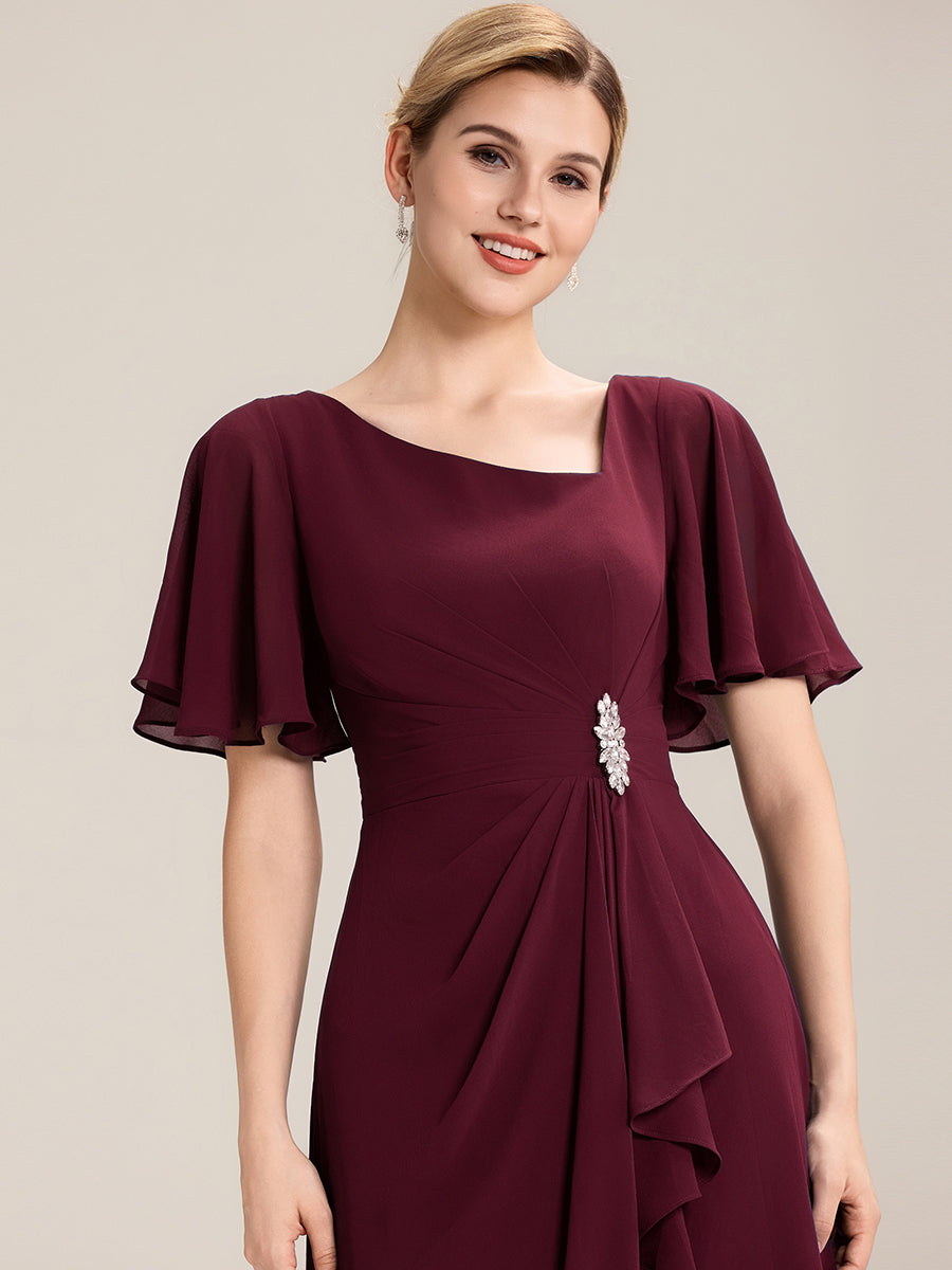 Rhinestone Embellished Chiffon Ruffle Sleeve Evening Dress #color_Burgundy