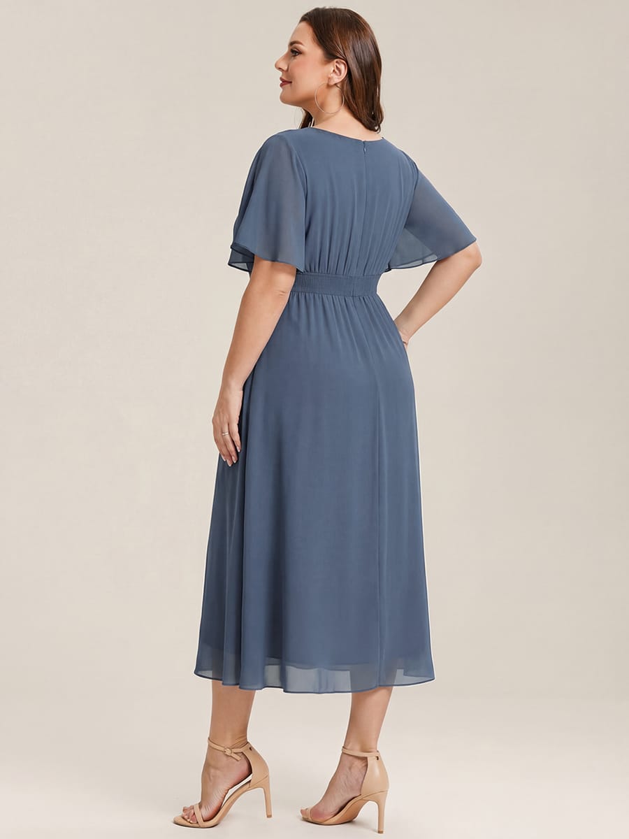 Rhinestone Embellished Chiffon Ruffle Sleeve Evening Dress #color_Dusty Blue
