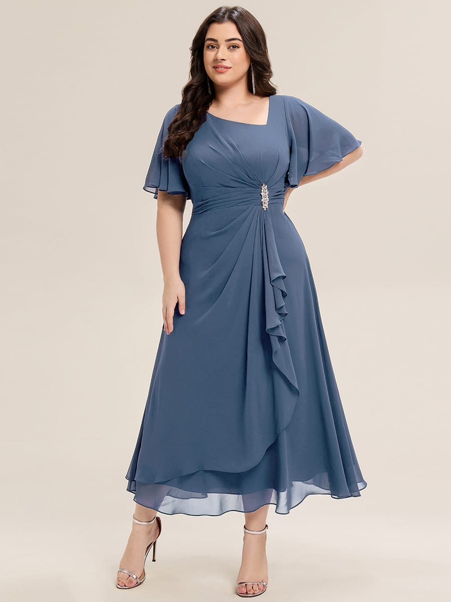 Rhinestone Embellished Chiffon Ruffle Sleeve Evening Dress #color_Dusty Blue