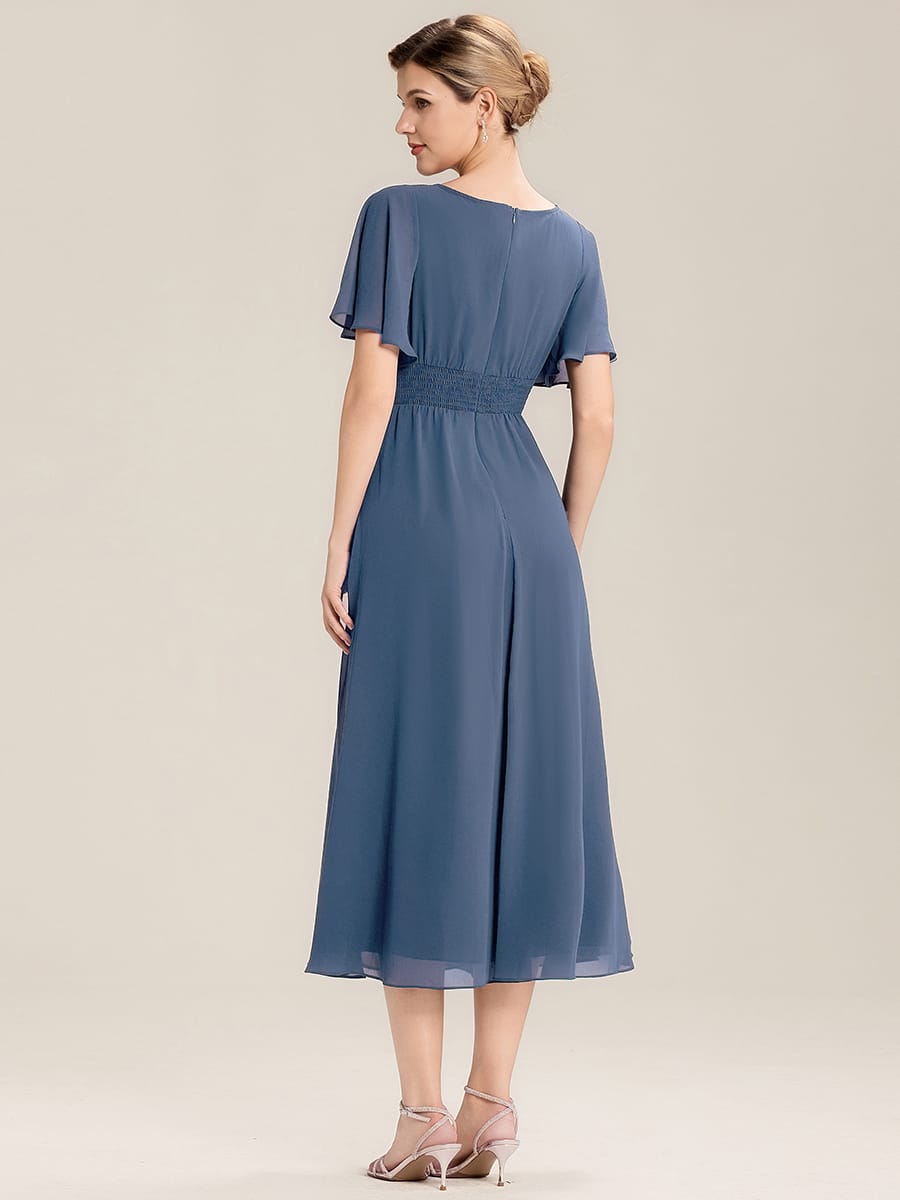 Rhinestone Embellished Chiffon Ruffle Sleeve Evening Dress #color_Dusty Blue