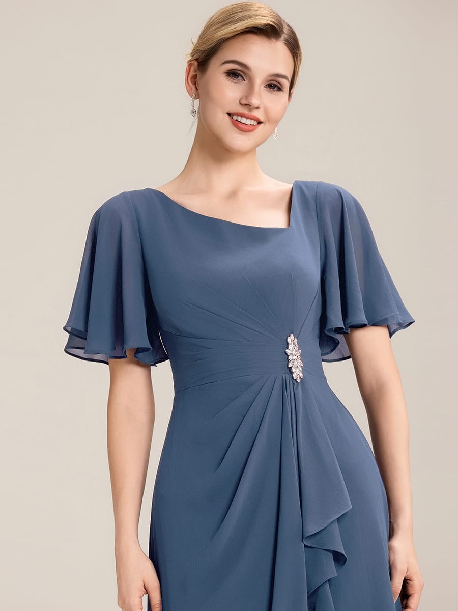 Rhinestone Embellished Chiffon Ruffle Sleeve Evening Dress #color_Dusty Blue