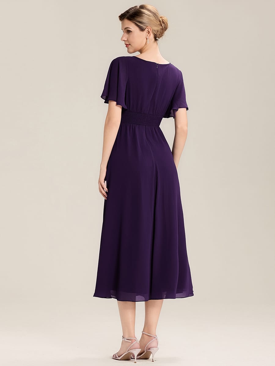 Rhinestone Embellished Chiffon Ruffle Sleeve Evening Dress #color_Dark Purple