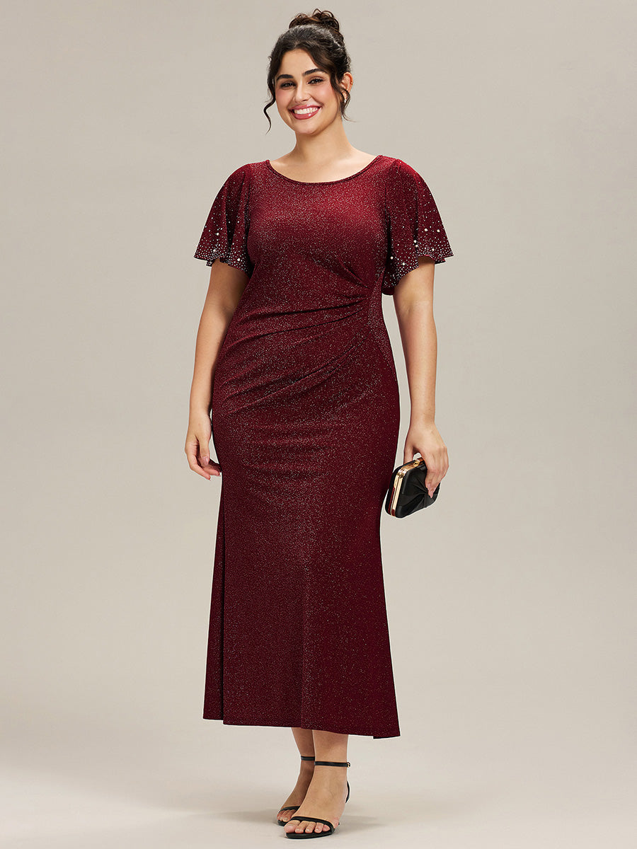 Plus Size Beaded Knit Evening Dress #color_Burgundy