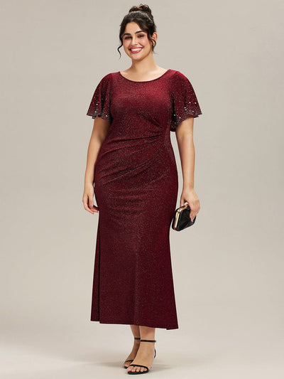 Plus Size Beaded Knit Evening Dress #color_Burgundy