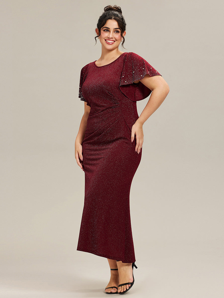 Plus Size Beaded Knit Evening Dress #color_Burgundy