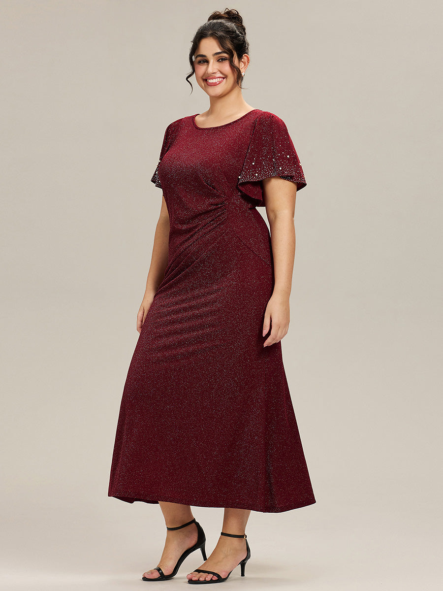 Plus Size Beaded Knit Evening Dress #color_Burgundy
