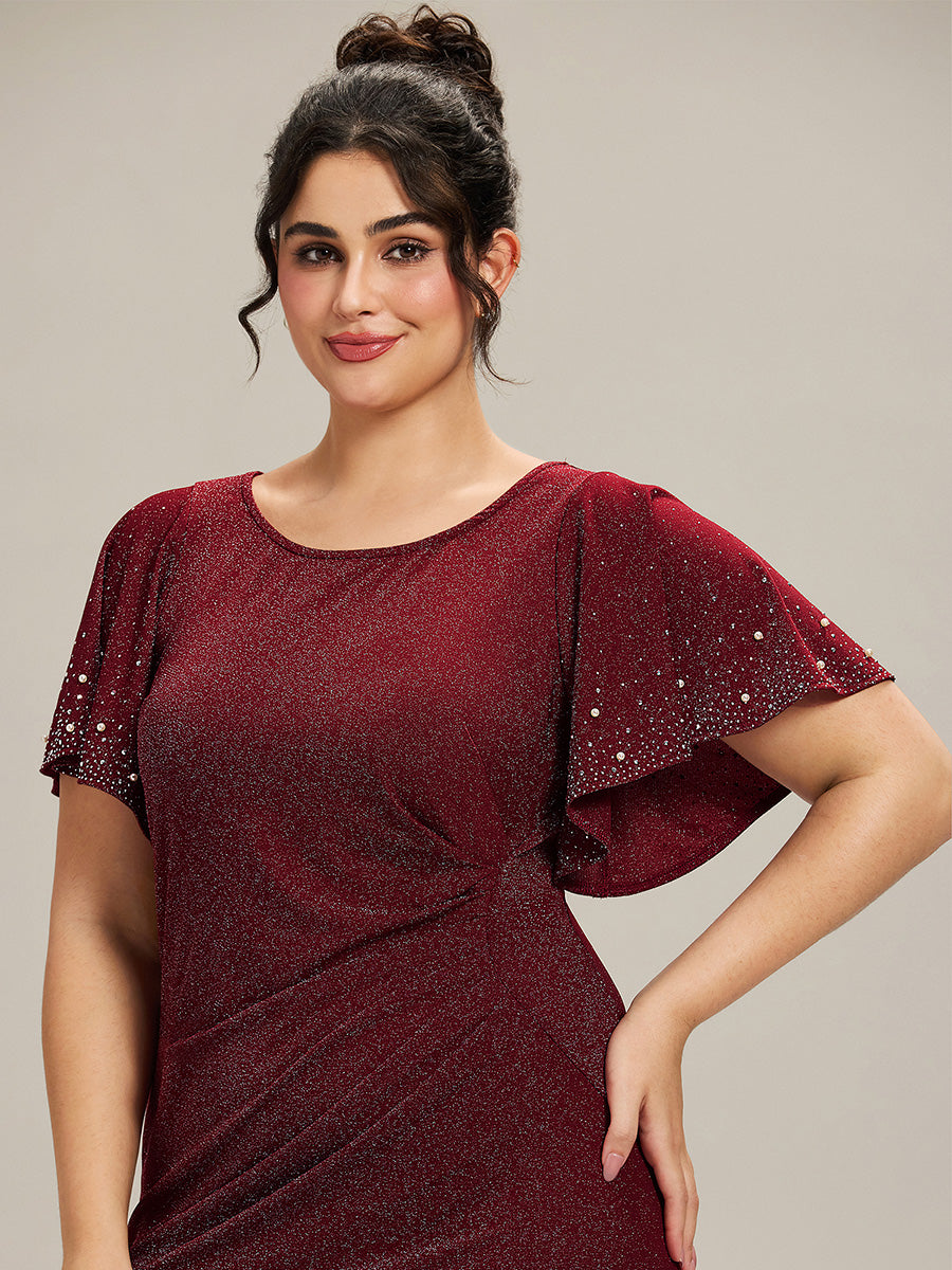 Plus Size Beaded Knit Evening Dress #color_Burgundy