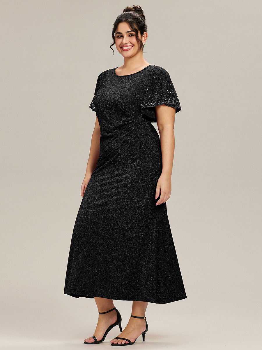 Plus Size Beaded Knit Evening Dress #color_Black