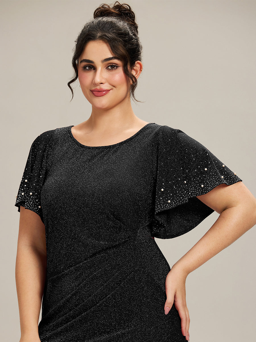 Plus Size Beaded Knit Evening Dress #color_Black