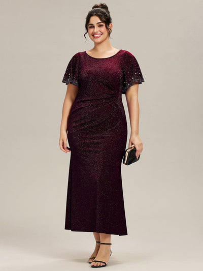 Plus Size Beaded Knit Evening Dress #color_Dark Purple