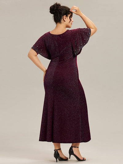 Plus Size Beaded Knit Evening Dress #color_Dark Purple