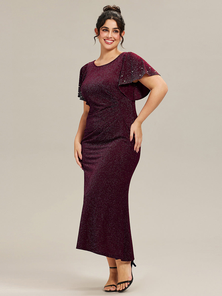 Plus Size Beaded Knit Evening Dress #color_Dark Purple
