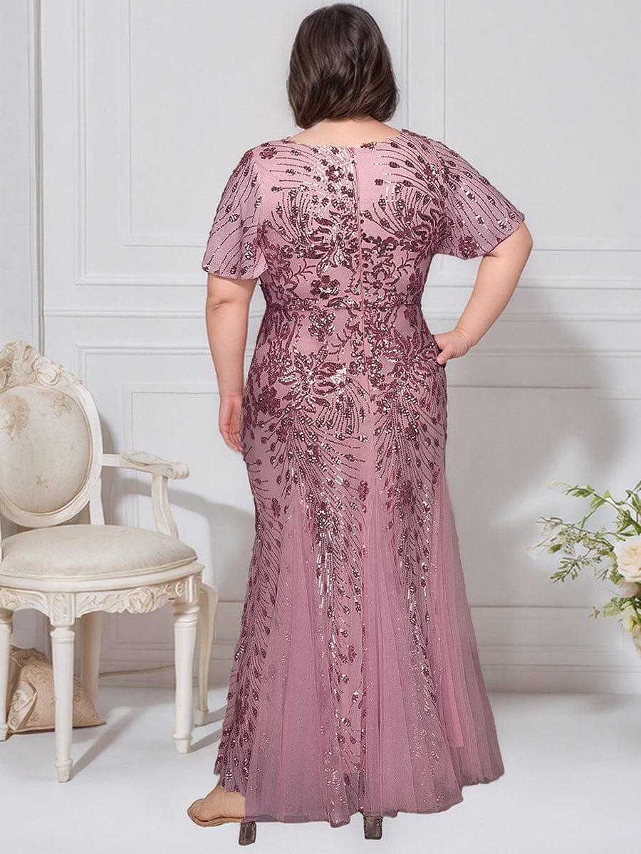 Embroidered Sequin Ruffle Sleeve Evening Dress #color_Purple Orchid