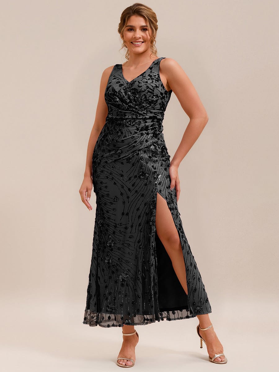 Knotted Sequin Sleeveless Evening Dress #color_Black