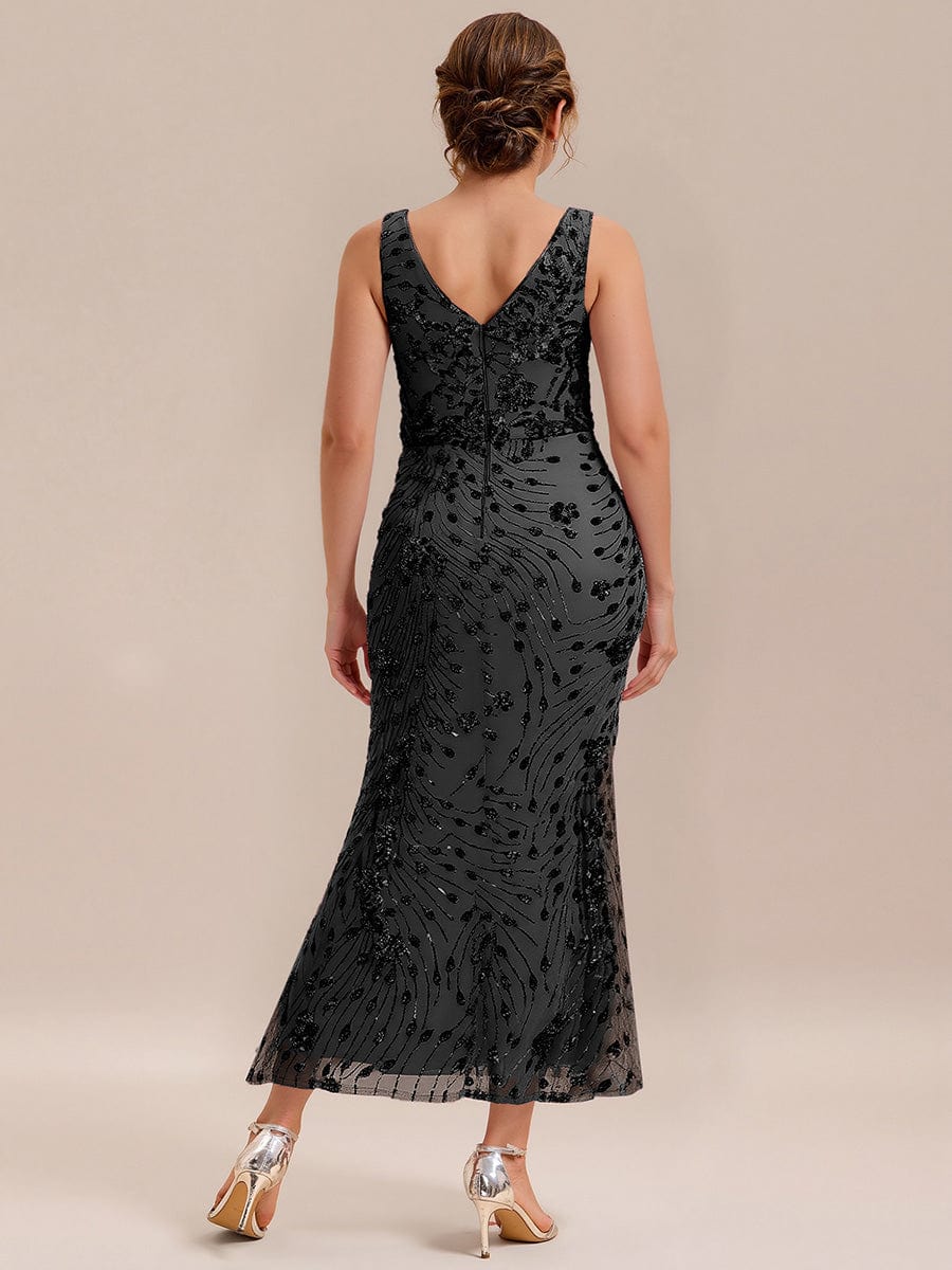 Knotted Sequin Sleeveless Evening Dress #color_Black