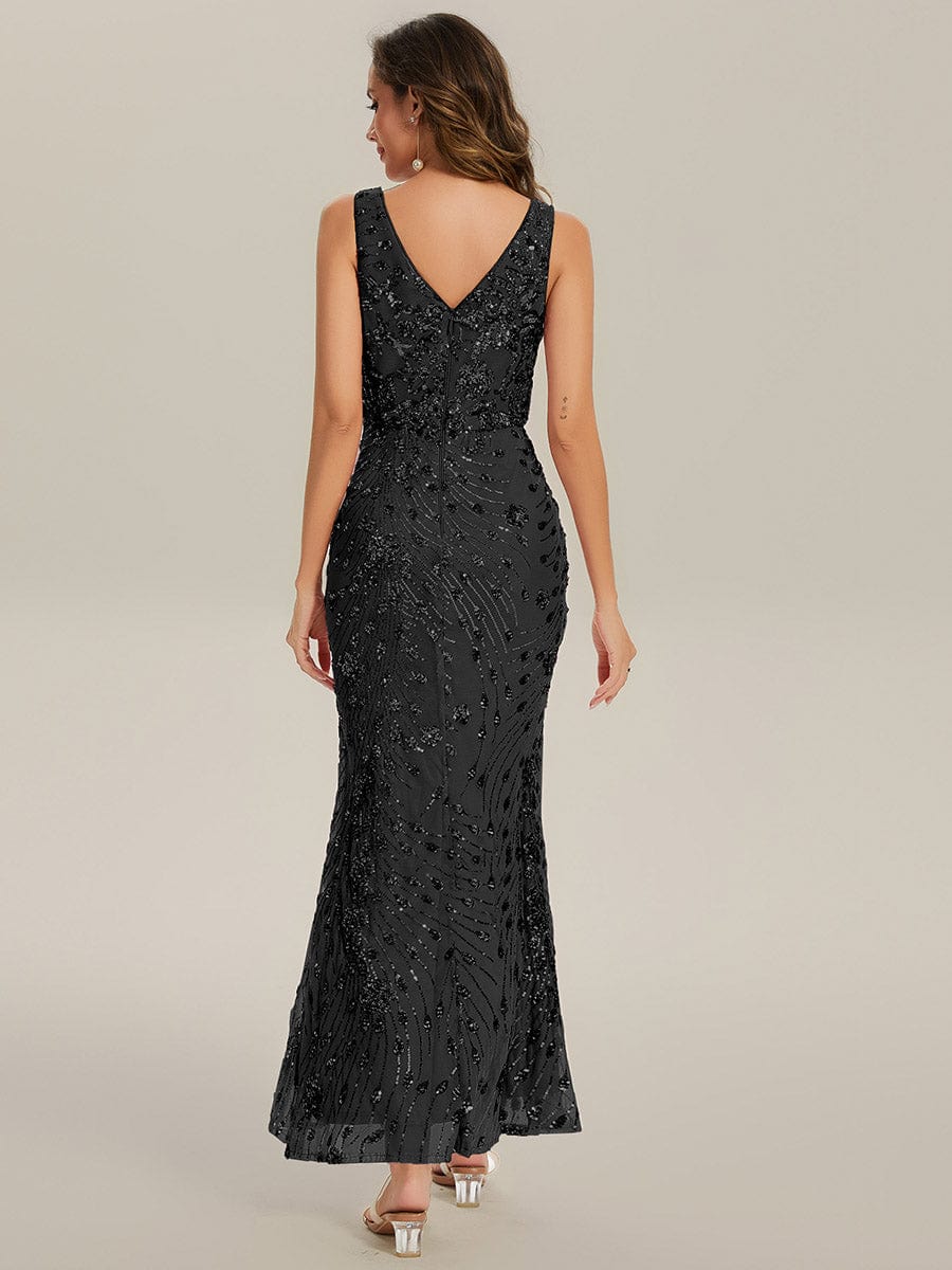 Knotted Sequin Sleeveless Evening Dress #color_Black