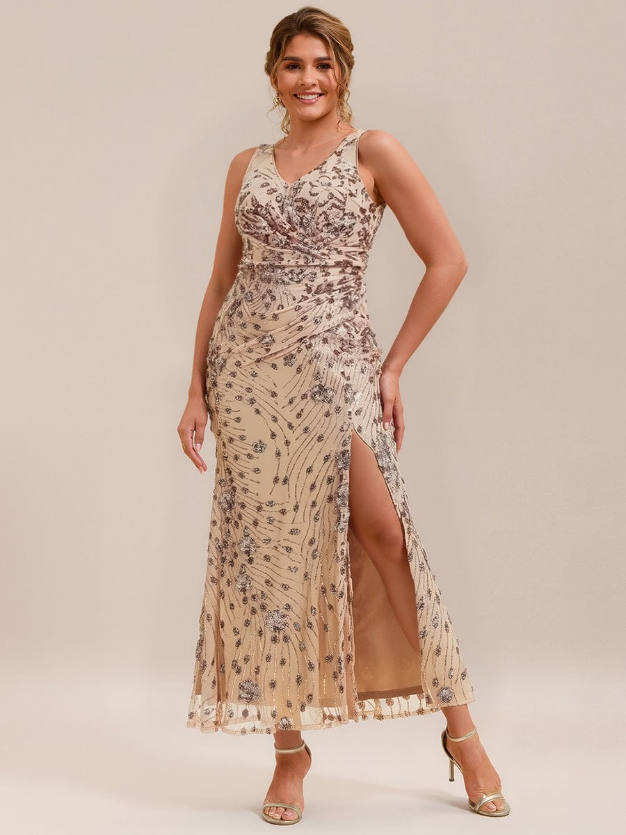 Knotted Sequin Sleeveless Evening Dress #color_Gold