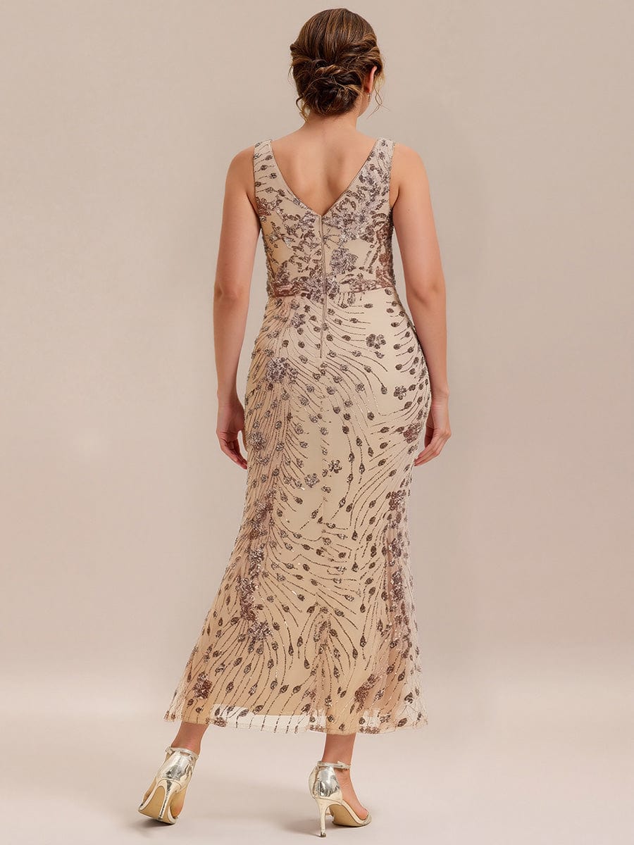Knotted Sequin Sleeveless Evening Dress #color_Gold