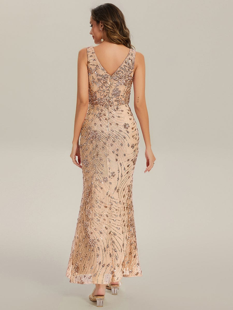 Knotted Sequin Sleeveless Evening Dress #color_Gold