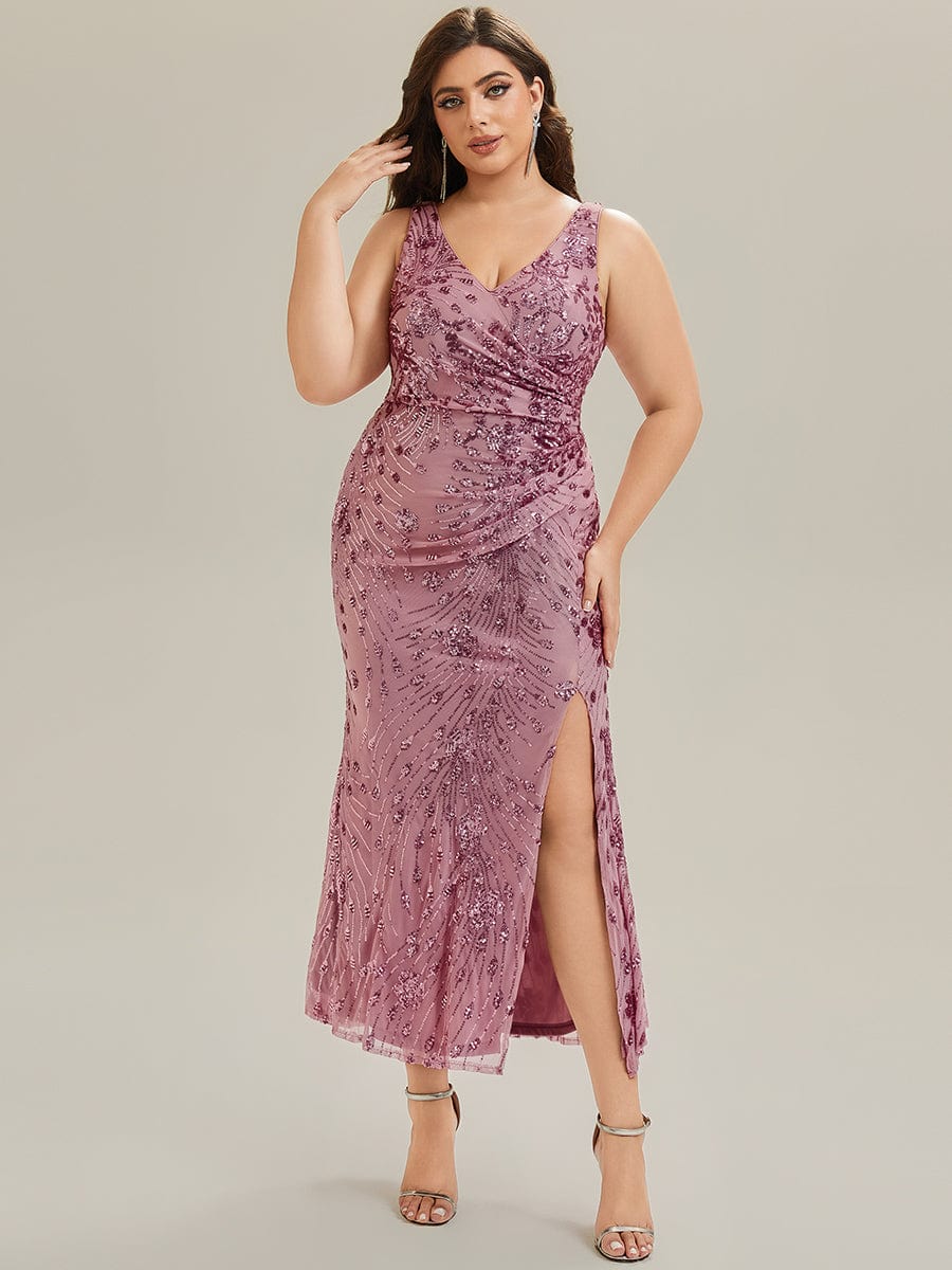 Knotted Sequin Sleeveless Evening Dress #color_Purple Orchid