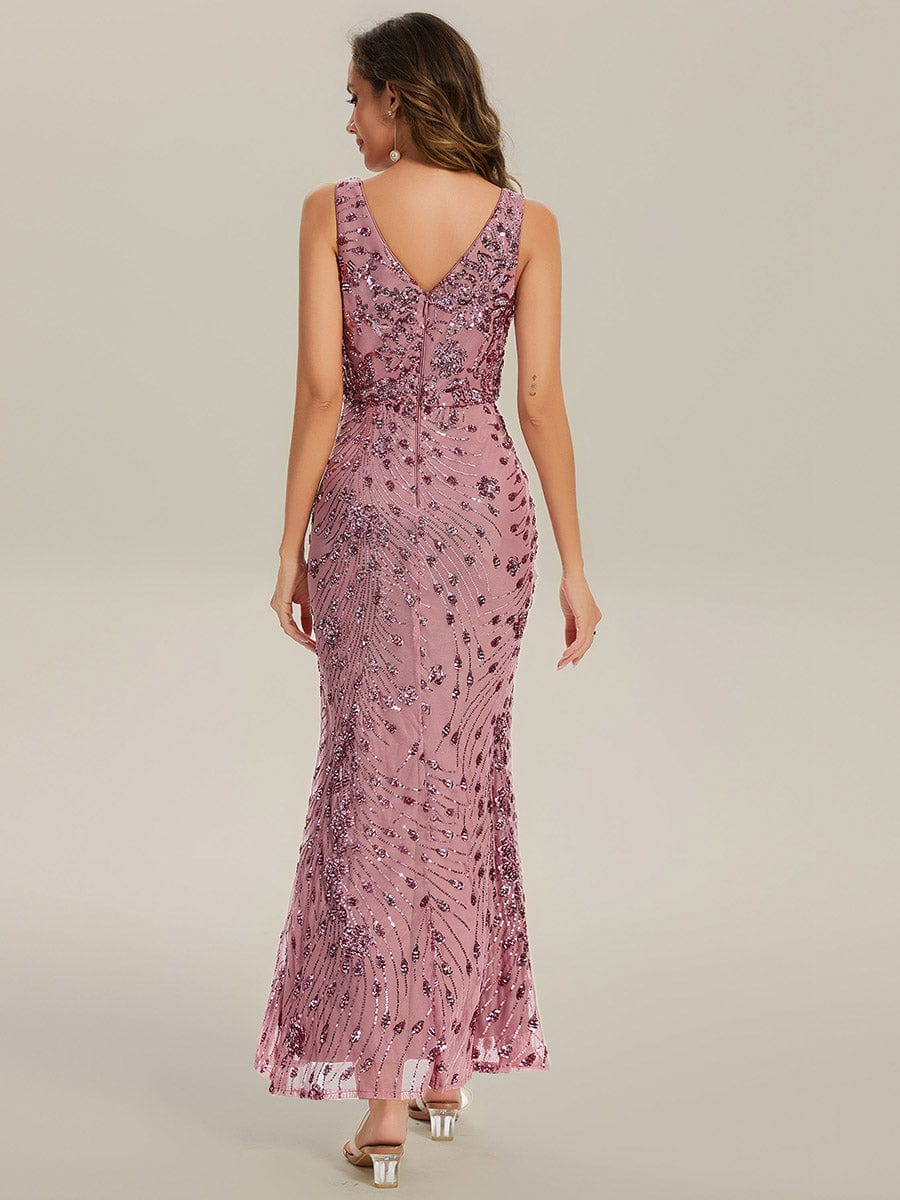 Knotted Sequin Sleeveless Evening Dress #color_Purple Orchid