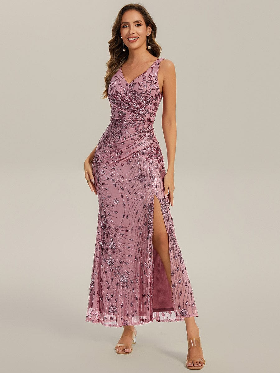 Knotted Sequin Sleeveless Evening Dress #color_Purple Orchid