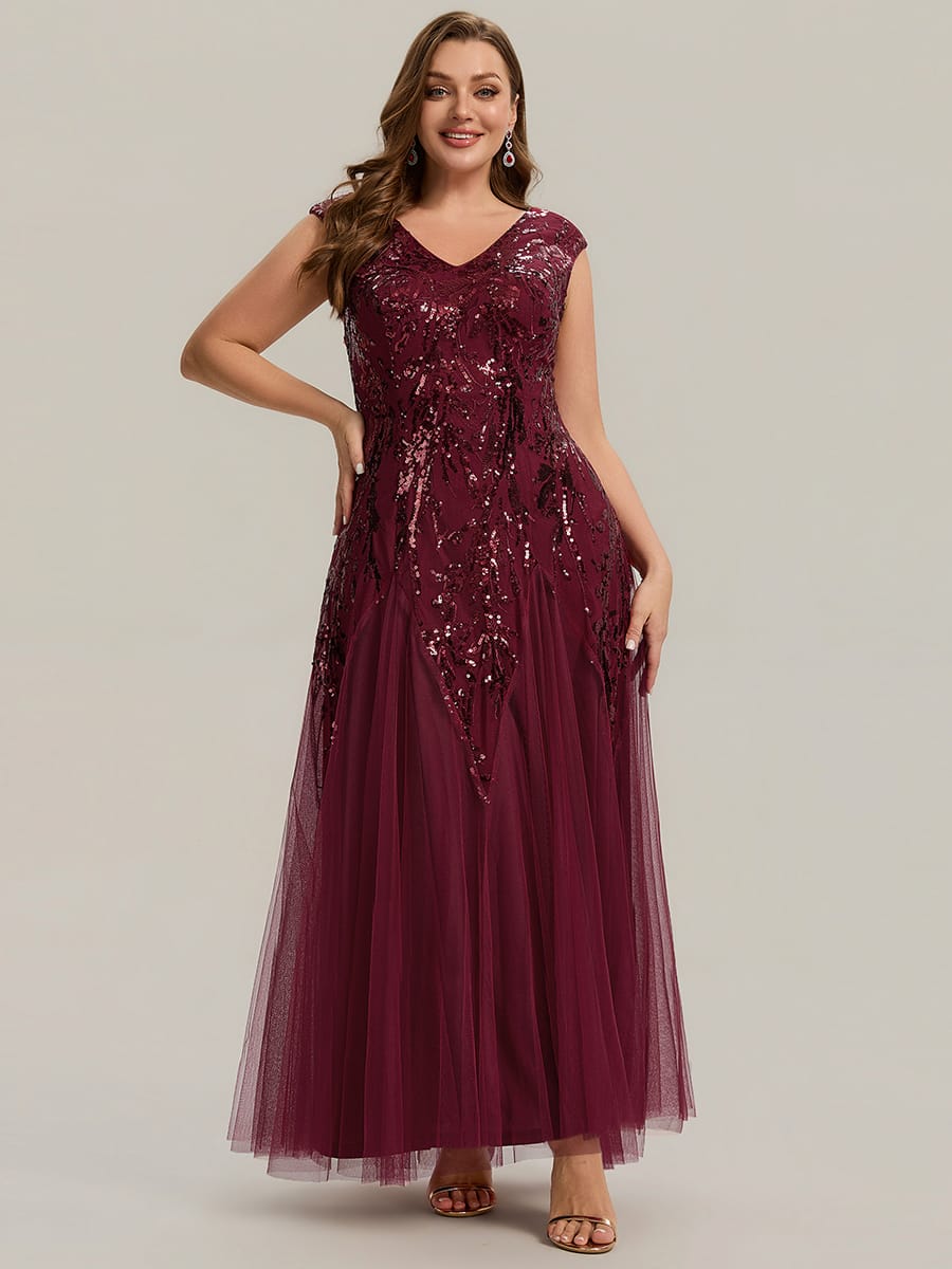 Embroidered Sequin Cap Sleeve Dress #color_Burgundy