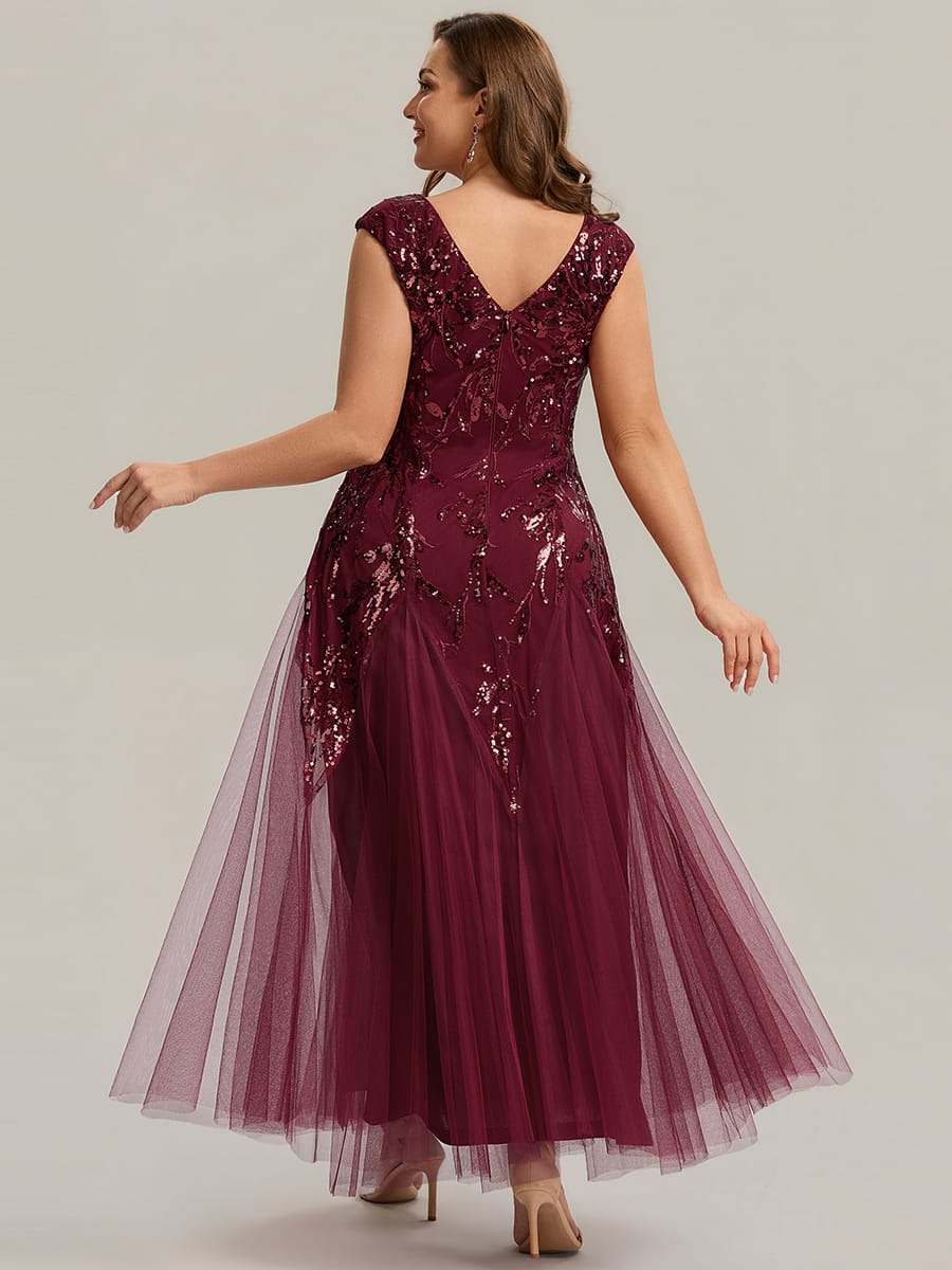 Embroidered Sequin Cap Sleeve Dress #color_Burgundy