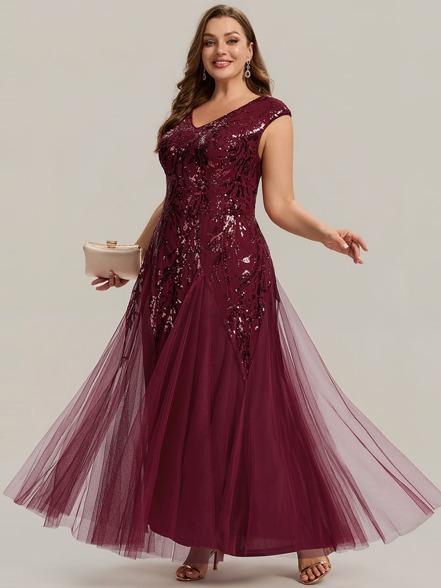 Embroidered Sequin Cap Sleeve Dress #color_Burgundy