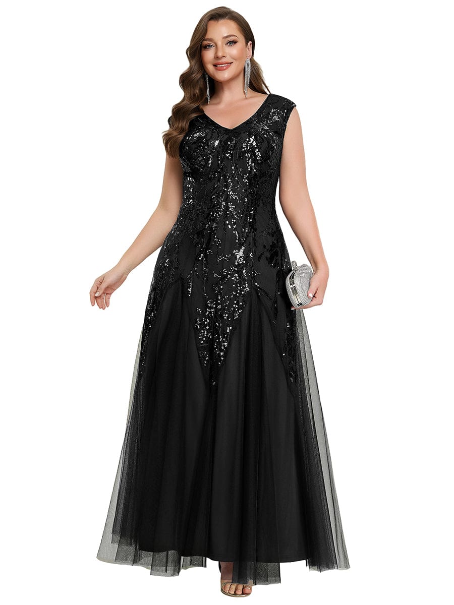 Embroidered Sequin Cap Sleeve Dress #color_Black