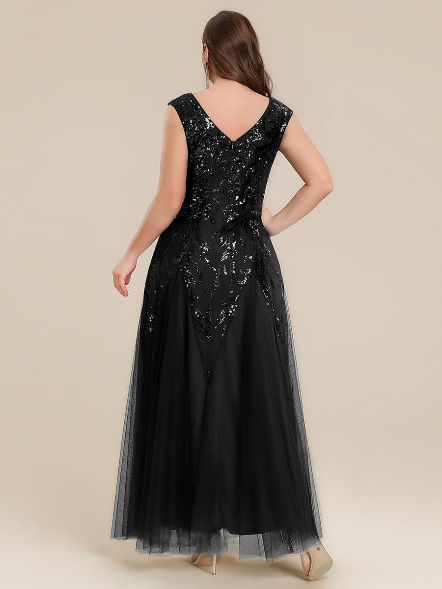 Embroidered Sequin Cap Sleeve Dress #color_Black