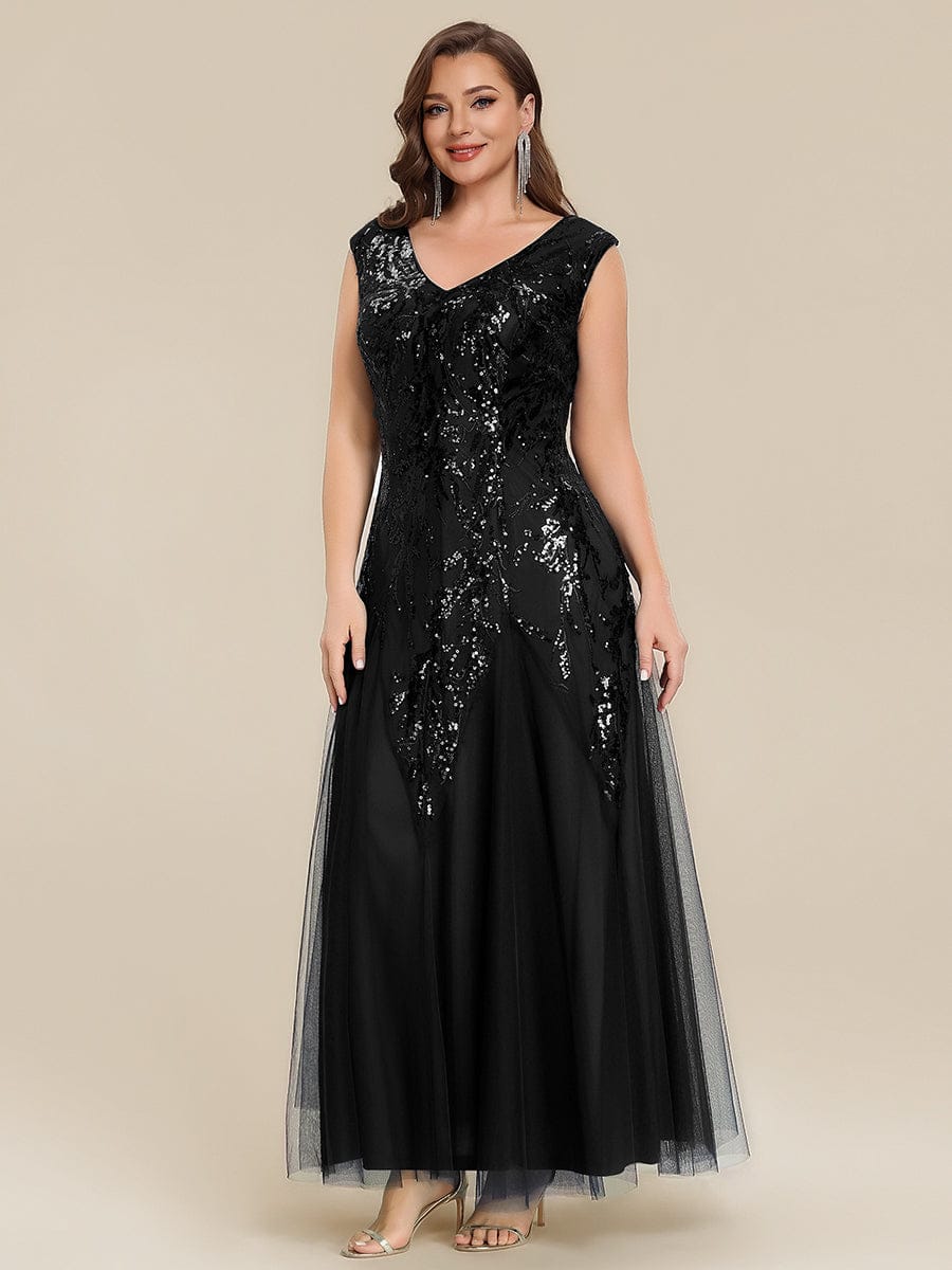 Embroidered Sequin Cap Sleeve Dress #color_Black